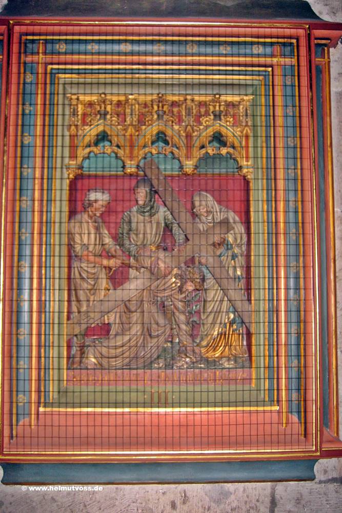 Köln, Kölner Dom, Hohe Domkirche St. Petrus, Kreuzweg 3. Station: Jesus fällt zum ersten Mal unter dem Kreuz
